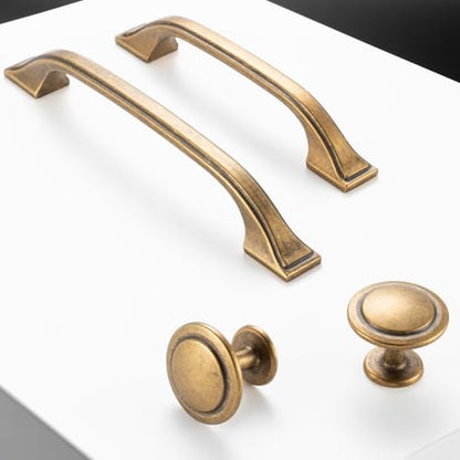 Antique Brass Cabinet Knobs Round Kitchen Pulls 10 Pack 8222 - color: Antique Brass, size: 1-1/4 Inches, style: 10 Pack Round Knob