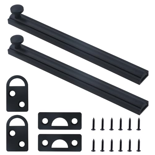Bitray Slide Bolt Latch of Copper 6 Inch Equipped with Strike Plate&Screws Black Retro Track Door Bolts 2 Sets - style: 2pcs/Black/6inch