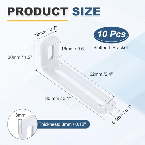 uxcell 10 Pcs Adjustable Right Angle Brackets 3.1"x1.2"x0.7" White - color: White, size: 3.1"x1.2"x0.7"