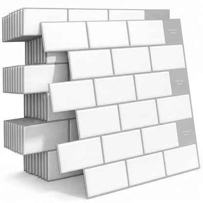 Arttown Peel and Stick 3D Wall Backsplash, 10-Sheet, 12" × 12" White - color: White, size: 10PC 12"x12"