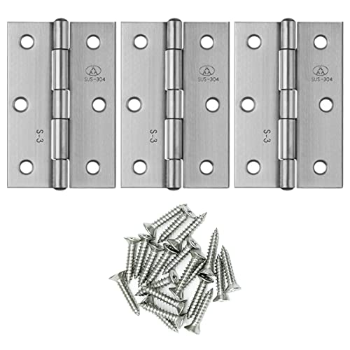 3pcs 304 Stainless Steel 3-inch Folding Butt Hinges Home Furniture Hardware Door Hinges for Door Case Lid Wooden Box Chest (75mm x 50mm x 1.5mm) - size: 3pcs 3-inch w Screws