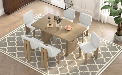 Dining Chairs, Set of 6, Upholstered, Natural Wood Wash - color: Natural Wood Wash