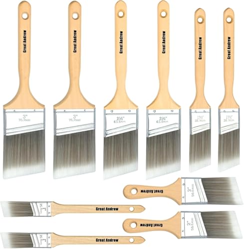 Great Andrew 10 Pack Paint Brushes Bulk 1" 1.5" 2" 2.5" 3" Angled - size: 10 PCS, 1/1.5/2/2.5/3"