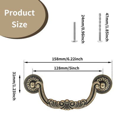 4Pcs 5 Inch Antique Bronze Drop Bail Drawer Pull Handles