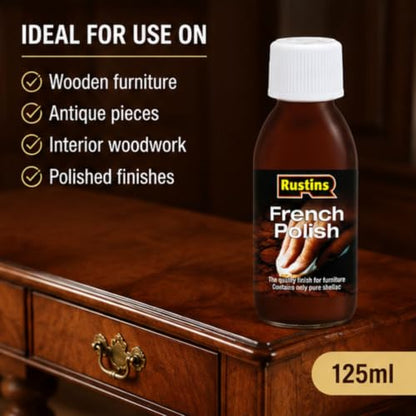 Rustins French Polish Pure Shellac Quality Finish for Furniture 125ml | 4.2 Fl. Oz. - size: 125ml
