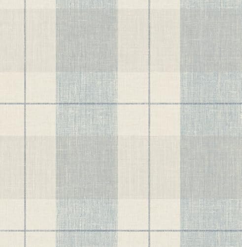 NextWall Lenox Hill Plaid Peel and Stick Wallpaper (Blue & Beige) - color: Blue & Beige