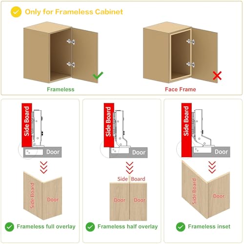 1 Pack 2pcs 35mmBore Frameless Half Overlay Soft Close Ultra Thin Titanium Black Cabinet Door Hinge, 0°-45° Self Closing, 3D Adjustment, Stop at Any Angle from 45° to 105° Partiel Overlay - color: Half Overlay