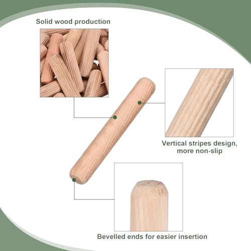 uxcell 60 Pcs Wooden Dowel Pins 12x80mm(0.47x3.15) Fluted Beveled Ends Wood Dowel Pegs Dried Hardwood for Woodworking Furniture Shelf - size: 12x80mm
