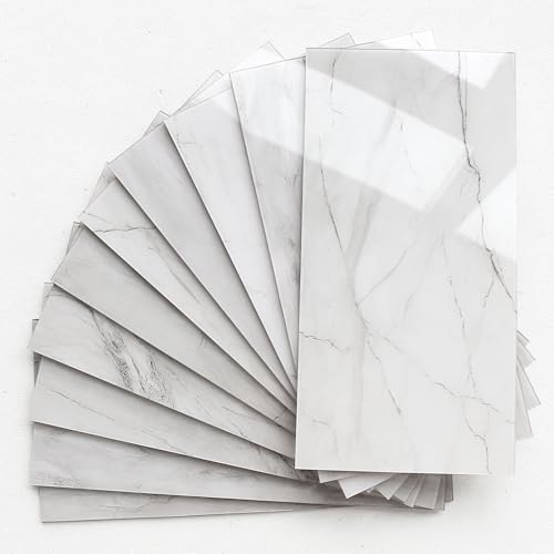 BeNice Peel and Stick Tile Backsplash Bathroom Gray White 23pcs - color: Gray White Line