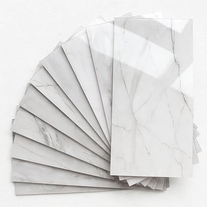 BeNice Peel and Stick Tile Backsplash Bathroom Gray White 23pcs - color: Gray White Line