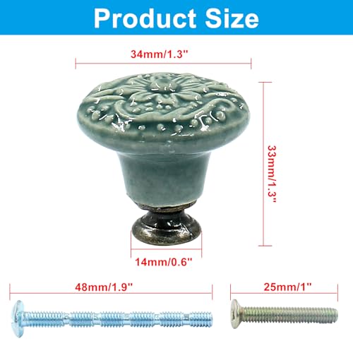 Piutouyar Green Ceramic Cabinet Knobs, 34mm / 1.3 Inch, 4Pcs - color: Green, size: 4 Pieces