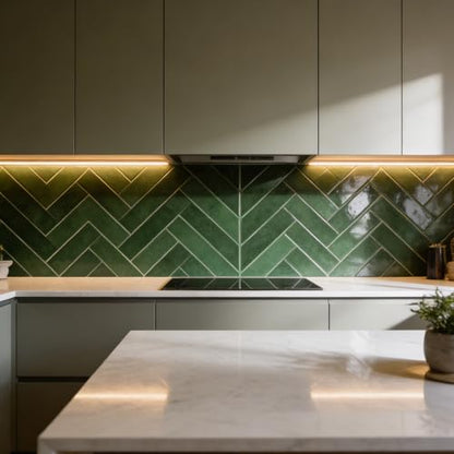 Select 5 Pack Peel and Stick Backsplash Chevron Tiles, 12x12 in, Green - color: Green, size: Chevron Shape