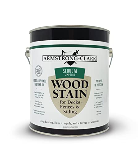 Armstrong-Clark Oil-Based Wood Stain for Decks, Fences, Siding, Logs & Outdoor Wood Surfaces | Penetrating Exterior Finish | Easy Maintenance (1 Gallons, Sequoia Semi-Solid) - color: Sequoia Semi-Solid, size: 1 Gallon