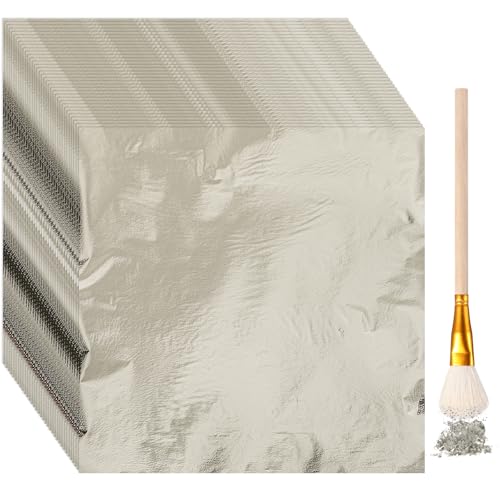 Cunhill 150pcs Silver Leaf Sheets with Gilding Brush,Champagnesilver - color: Champagnesilver