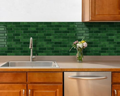 Green Peel and Stick Backsplash 3D Self Adhesive Wall Tile 10 Sheet - color: Green