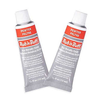 AMACO Rub n Buff Wax Metallic Finish - 2 Rub n Buff Pewter 15ml Tubes - Versatile Gilding Wax for Finishing Furniture Antiquing and Restoration - Rub and Buff Colors Set of Two