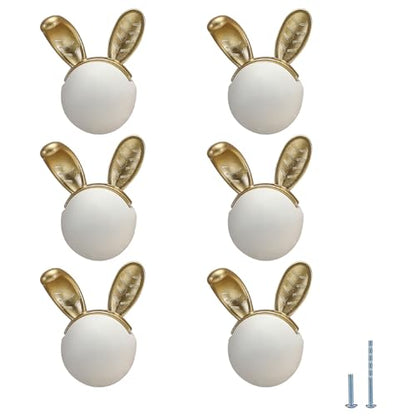 6 pcs White Rabbit Cute Cartoon Ceramic Cabinet Handles Kitchen knobs Door Pull Drawer Pulls for Kitchen Wardrobe Children's Room - color: white rabbit