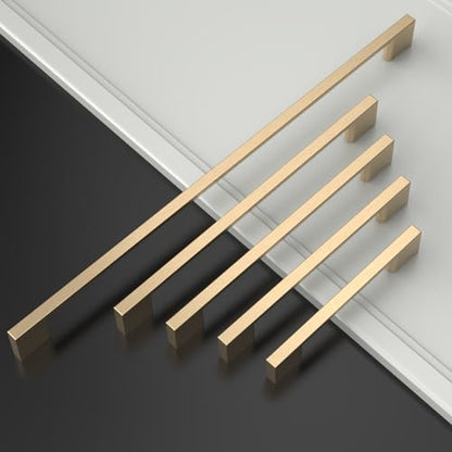 FILTA 10 Pack 6.3 Inch(160mm) Hole Centers Brushed Brass Cabinet Pulls,Stylish Kitchen Cabinet Handles Zinc Alloy Gold Cabinet Hardware for Cabinets Cupboard Handles Drawer Pulls - color: Brushed Brass, size: 6.3" Hole Center, style: 10pack