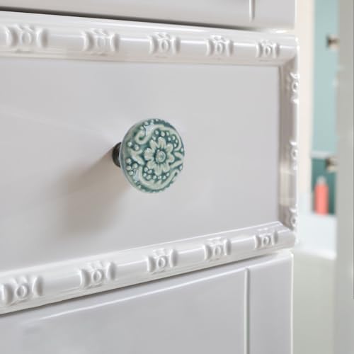 Geesatis 10 pcs Decorative Knob Ceramic knobs Drawer Cabinet Pull Handle Knobs Furniture Decorative Pull Tool with Mounting Screws, Green, 1.4 inch Diameter