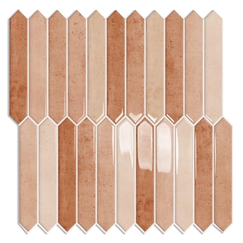10 Sheet Long Hexagon Peel and Stick Backsplash Tile, 12"x12" 3D Adhesive Glossy Marble Vinyl Stick on Wall Tiles for Bathroom, Kitchen, Living Room (Beige, 12" x 12") - color: Beige
