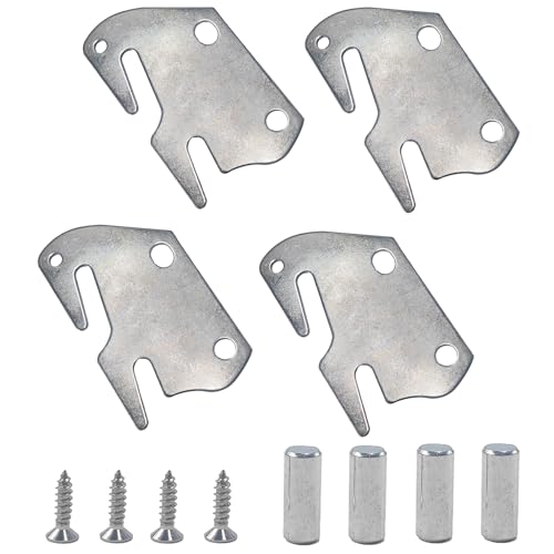4PCS Heavy Duty Wood Bed Rail Hook Plates, Universal Metal Brackets for Headboard Footboard Connection, Bed Frame Replacement Parts with Pins for Wooden Furniture Assembly - size: 4 Pieces