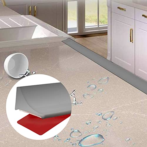 New Collapsible Shower Threshold Water Dam, Self Adhesive Silicone Waterproof Barrier Bathroom and Kitchen Water Strip Dam Shower Guard for Dry And Wet Separation Caulk Seal Strip Edge Trim(Grey) - color: Grey, style: 98Inch