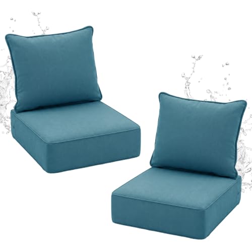 Outdoor Chair Cushions 24 x 24 x 6 Inch, Cushions for Outdoor Patio Furniture Replacement with Removable Cover & 30D High-Resilience Foam, Water/Fade/UV/Resistant, Deep Seat,Set of 2,Peacock Blue - color: Peacock Blue, size: 24''D x 24''W x 6''H