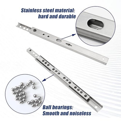 2Pcs 182mm/7.16" Silver Stainless Steel Drawer Slides (1 Pair) - size: 182mm/7.16"