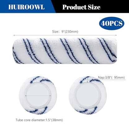 9 Inch Microfiber Paint Roller Covers, 3/8 Nap, 40 Pack - size: 9 Inch Paint Roller Kit, 40 Pack