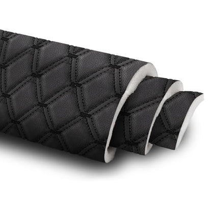 Vinyl Faux Leather Quilted Fabric With 0.27"Foam Backed,Black(Black Thread) - color: Black(black Thread), size: Style-B