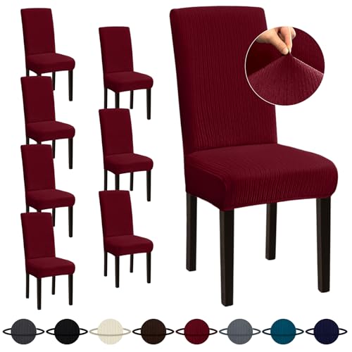 Sufdari Dining Room Chair Covers - Set of 8, Burgundy Non-Slip Spandex Stretch Slipcovers for Dining Chairs, Hotel (Large) - color: .Burgundy, size: L-8 PC