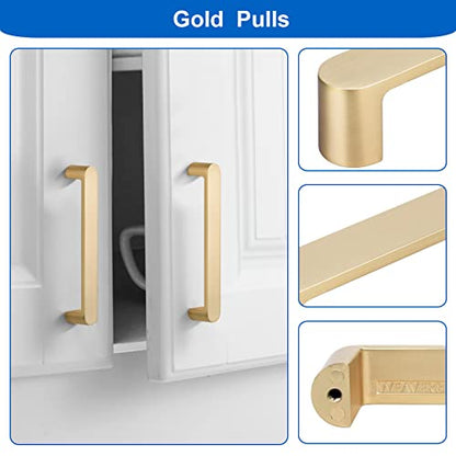 WEAVERBIRD 4 Pack Brushed Brass Finish Cabinet Handles Drawer Pulls Furniture Cabinet Hardware Cupboard Closet Zinc Alloy Gold Handles Pulls, 5 inch (128mm) Hole Distance - color: Brushed Brass, size: 128 mm