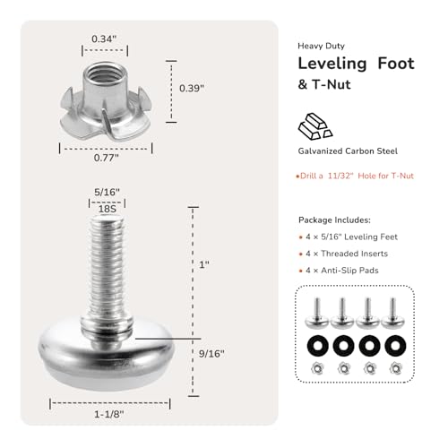 5/16" Adjustable Leveling Feet, Heavy Duty Furniture Levelers with Four-Claw nut, Table Leg Levelers for Cabinets, Workbench, and Sofa, Black - size: R-M8