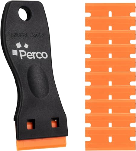 Perco Plastic Razor Blade Scraper with 10 Extra Plastic Blades – No-Scratch Adhesive & Sticker Remover Tool for Labels, Decals & Glue Residue – Scraper for Glass, Windows & Car Surfaces - size: Scraper