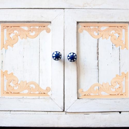 HEALLILY 4 pcs Wood Onlay Corner Applique Unpainted Carved Wood Appliques for Cabinets Doors Walls Mirrors Decorative Trim European Style Home Decor 5.11 X 2.55 X 0.31 in