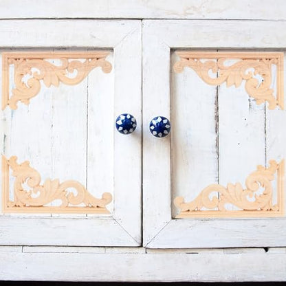 HEALLILY 4 pcs Wood Onlay Corner Applique Unpainted Carved Wood Appliques for Cabinets Doors Walls Mirrors Decorative Trim European Style Home Decor 5.11 X 2.55 X 0.31 in