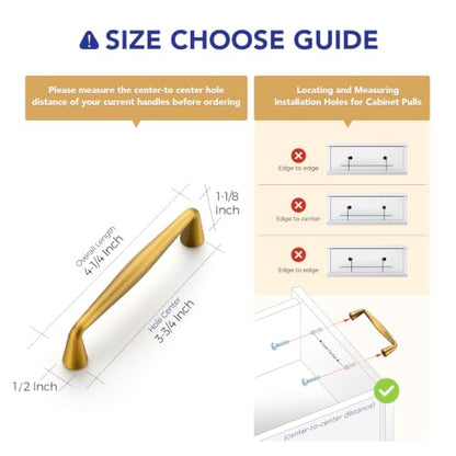 Ravinte Brushed Brass Cabinet Handles Solid Handles,3-3/4 Inch,10 Pack - color: Brushed Brass, size: 3-3/4 Inches Hole Center