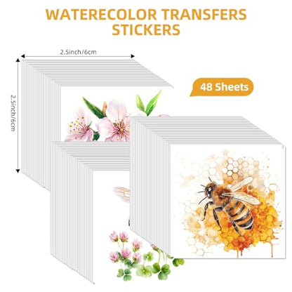 48 Sheets Rub on Transfers for Crafts and Furniture Rub on Transfer Stickers Decals for Wood,2.5 * 2.5inch (Bees and Flowers) - style: Bees and Flowers