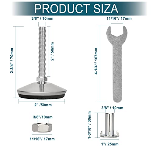 4 Set M10 Leveling Feet with 4-Pronged T Nut, Adjustable Leg Levelers Heavy Duty Furniture Levelers, M10 Furniture Legs with 2" Thread Length for Cabinet Table Chair Raiser, Silver - color: Silver, size: M10 x 50mm