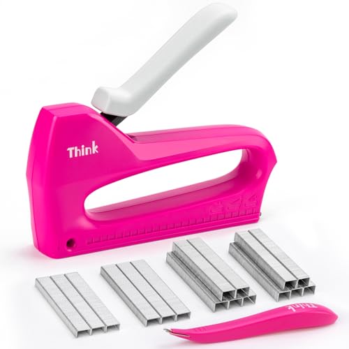 THINKLEARN Pink 4-in-1 Light Duty Staple Gun for Wood,Upholstery Staple Gun