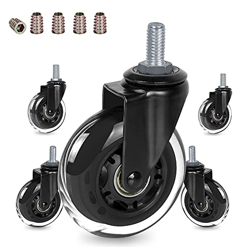3" Thread Screw in Office Chair Caster Wheels, 3/8"-16x1(Not Metric M10), Safe for All Floors, PU Rubber Furniture,Carts Stem Caster Wheels,No Scratch,650Lbs Weight Capacity - style: Nut Inserts