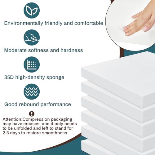 Frienda 6 Pack 2 x 16 x 16 High Density Foam Cushion 2.2 Density, 50 Ild - size: 2" X 16" X 16"