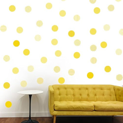 Boho Polka Dot Wall Sticker, 48 Removable and Repositionable Pattern Decals - Premium Fabric Material, Polka Dots, Stripes, Chevrons and Solid in 3 Shades of a Color (Yellow) - color: Yellow