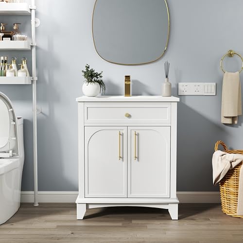 Bathroom Vanity Cabinet with Sink, White, 27.8 x 18.7 x 34 in