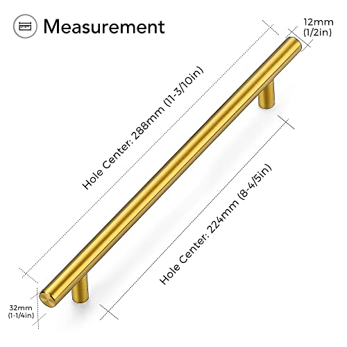 Ravinte Brushed Brass Cabinet Handles, 5 Pack Drawer Pulls, 8-4/5 in - size: 8-4/5 Inch Hole Centers