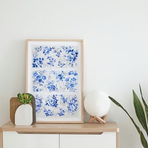 Peacoblue Blue Floral Background Rub On Transfers for Furniture 6"x12" - style: Blue Flowers with A Full Background