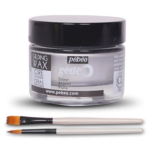 Pebeo Gilding Wax 30ml, Silver Metallic Wax Bundle w/Moshify Brushes - color: Silver
