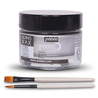 Pebeo Gilding Wax 30ml, Silver Metallic Wax Bundle w/Moshify Brushes - color: Silver