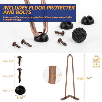 ROTHLEY Coffee Table Legs 14 Inch Hairpin Legs Solid Rods Metal Table Legs Bench Legs for Furniture Set of 4 Furniture Feet with Floor Protectors Heavy Duty Desk Legs DIY Dresser Legs(Antique Copper) - size: 14 inch