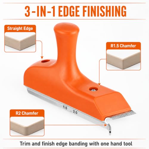 Edge Banding Trimmer, 3-in-1 R1.5/R2 Chamfer Cutter, Steel Blade
